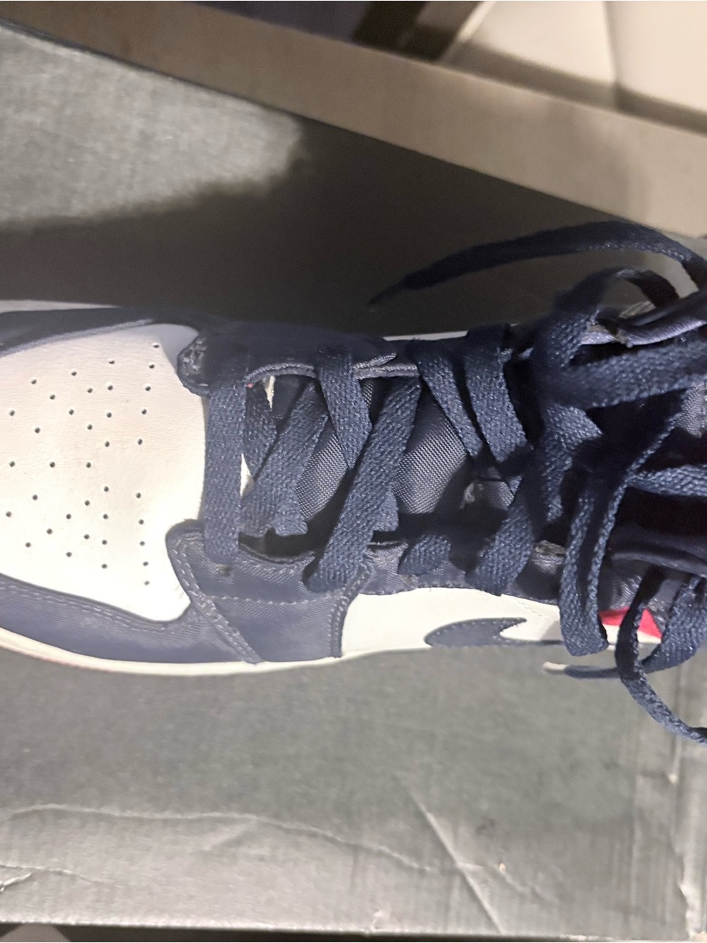 Jordan Kids Navy Blue and White High-Top Sneakers